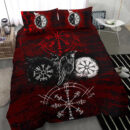 Ligerking - Bedding Set Raven of Odin and Symbol Viking on Blood Background A27