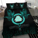 Viking Bedding Set Three Raven and Valknut Cyan A27