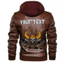 (Custom) Ligerking - Barbarian Head With Cross Axe Leather Jacket A35