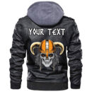 (Custom) Ligerking - Beard Skull Cross Axes Leather Jacket A35
