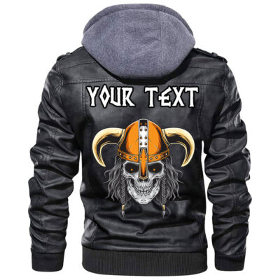 (Custom) Ligerking - Beard Skull Cross Axes Leather Jacket A35