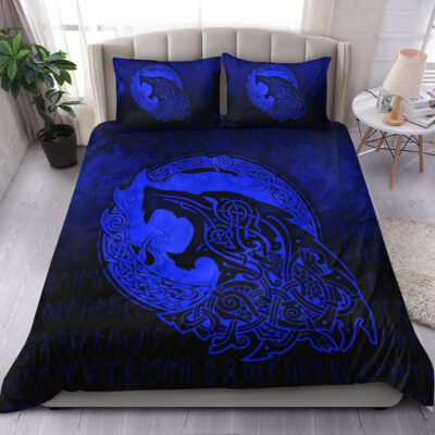 Ligerking Bedding Set - Fenrir Viking 3D Tattoo - Blue Version Bedding Set A7