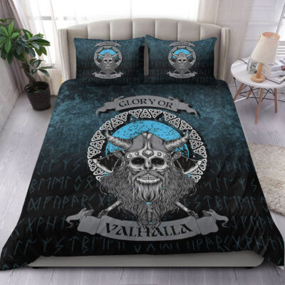 Ligerking Bedding Set - Glory or Valhalla Viking Skull Bedding Set A7