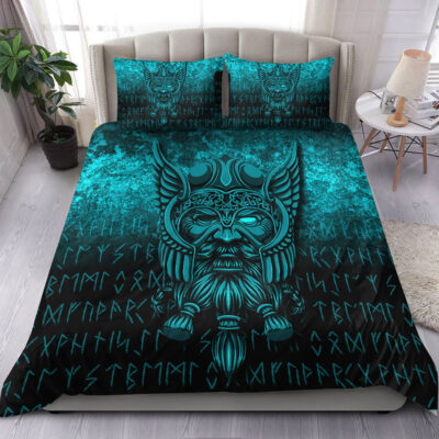 Ligerking Bedding Set - Viking Odin Allfather In Asgard - Cyan Version Bedding Set A7