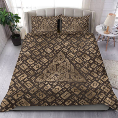 Ligerking Bedding Set - Triquetra & Runic Alphabet Wood and Gold Bedding Set A7