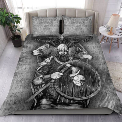 Ligerking Bedding Set - Viking Odin Bear Raven Wolf Bedding Set A95