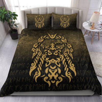 Ligerking Bedding Set - Viking God Odin Allfather In Asgard Raven God - Gold Version Bedding Set A7