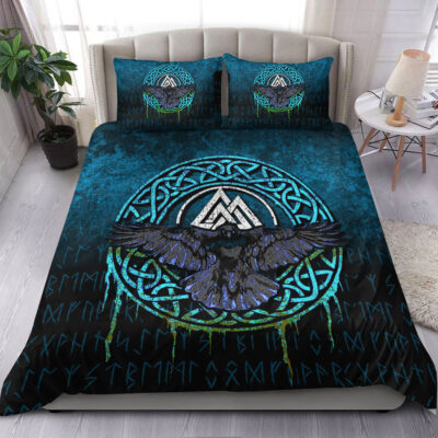 Ligerking Bedding Set - Valhalla Norse Mythology Raven Black Crow Viking - Cyan Version Bedding Set A7