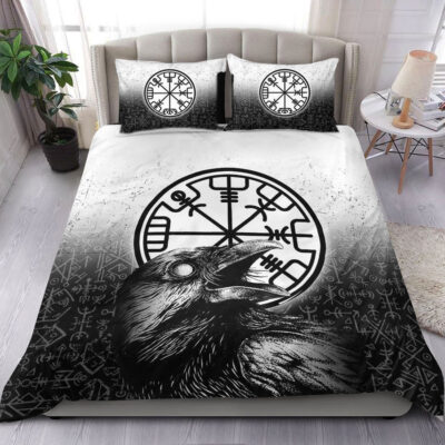 Ligerking Bedding Set - Viking Raven Black and White Vegvisir Bedding Set A35