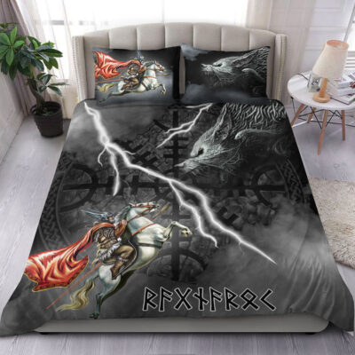 Ligerking Bedding Set - Odin and Fenrir Thunder Background Bedding Set A35