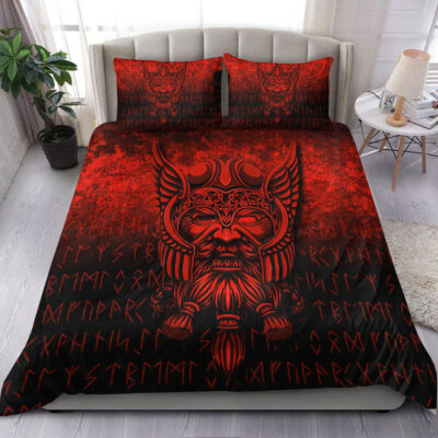 Ligerking Bedding Set - Viking Odin Allfather In Asgard - Red Version Bedding Set A7