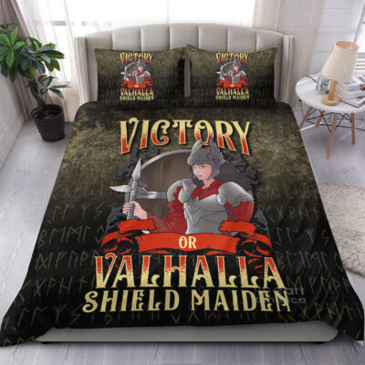 Ligerking Bedding Set -Cute Victory Or Valhalla Shield Maiden Norse Viking Warrior Bedding Set A7