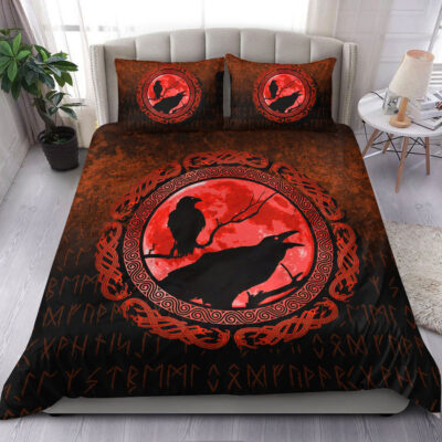 Ligerking Bedding Set - Vikings Huginn Muninn Odinâ€™s Ravens - Red Version Bedding Set A7