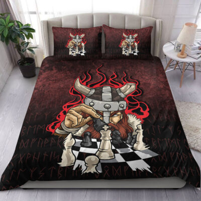 Ligerking Bedding Set -Brave Viking With Chessboard Chess Bedding Set A7