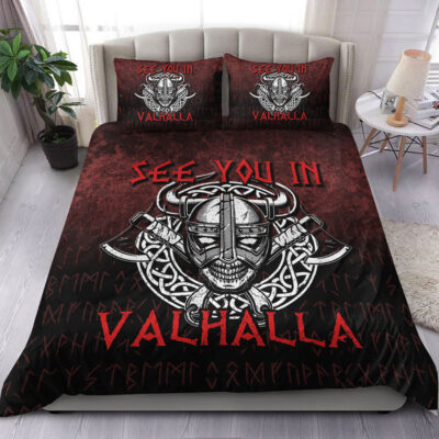 Ligerking Bedding Set -Viking Axe Norse Warrior See You In Valhalla Bedding Set A7