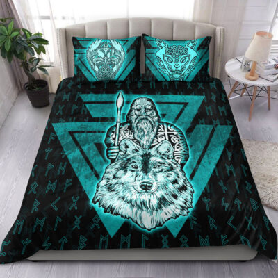 Ligerking Bedding Set -Viking Odin Wolf Turquoise Bedding Set A95