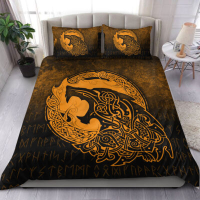 Ligerking Bedding Set - Fenrir Viking 3D Tattoo - Gold Version Bedding Set A7