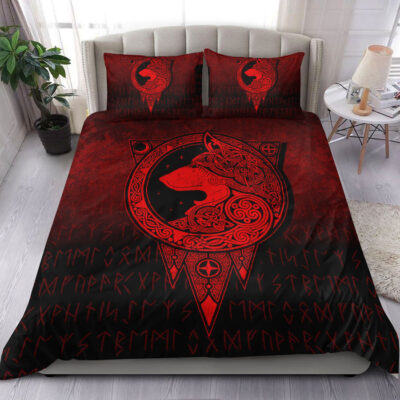 Ligerking Bedding Set - Viking Norse Wolf - Red Version Bedding Set A7