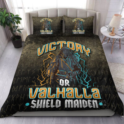 Ligerking Bedding Set -Victory Or Valhalla Shield Maiden Female Viking Bedding Set A7