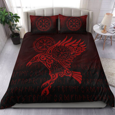 Ligerking Bedding Set - Raven Vegvisir Tattoo - Red Version Bedding Set A7