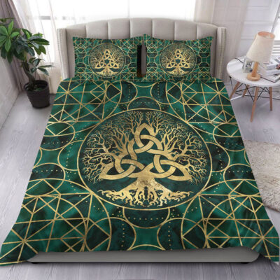 Ligerking Bedding Set - Tree of Life with Triquetra Malachite and Gold Bedding Set A7