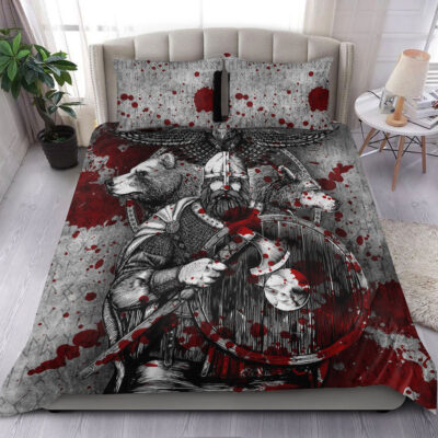 Ligerking Bedding Set - Viking Odin Bear Raven Wolf Blood Bedding Set A95