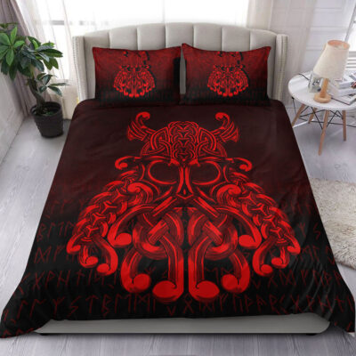 Ligerking Bedding Set - Vikings Odin Valhalla - Red Version Bedding Set A7