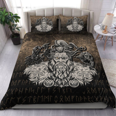 Ligerking Bedding Set - Norse Viking Mythology Allfather Odin Huginn Muninn Bedding Set A7
