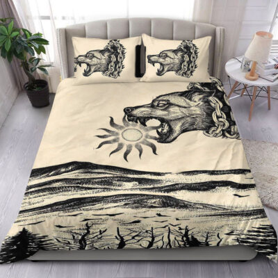 Ligerking Bedding Set - Viking Wolf Skoll Vintage Style Bedding Set A35