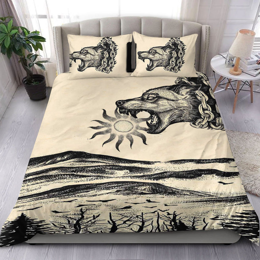 Ligerking Bedding Set - Viking Wolf Skoll Vintage Style Bedding Set A35