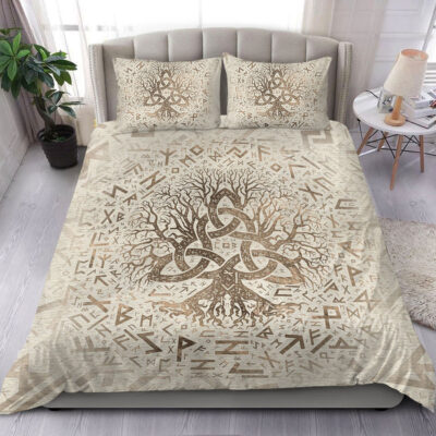Ligerking Bedding Set - Tree of Life with Triquetra and Futhark Pastel Gold Bedding Set A7