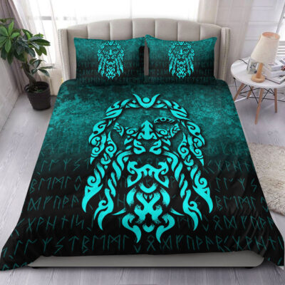 Ligerking Bedding Set - Viking God Odin Allfather In Asgard Raven God - Cyan Version Bedding Set A7