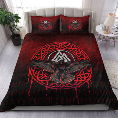 Ligerking Bedding Set - Valhalla Norse Mythology Raven Black Crow Viking - Red Version Bedding Set A7