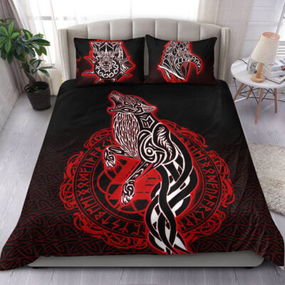 Ligerking Bedding Set -Wolf Viking Red Bedding Set A95