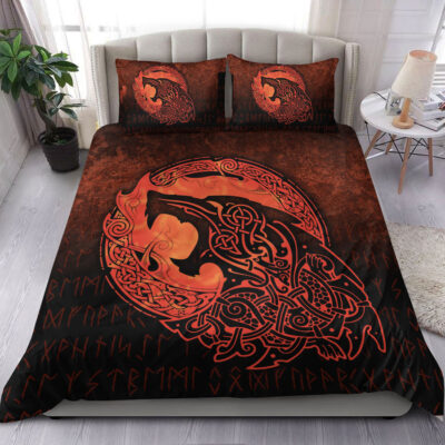 Ligerking Bedding Set - Fenrir Viking 3D Tattoo - Orange Version Bedding Set A7