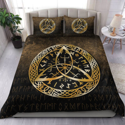 Ligerking Bedding Set - Vegvisir Nordic Viking Rune - Gold Version Bedding Set A7