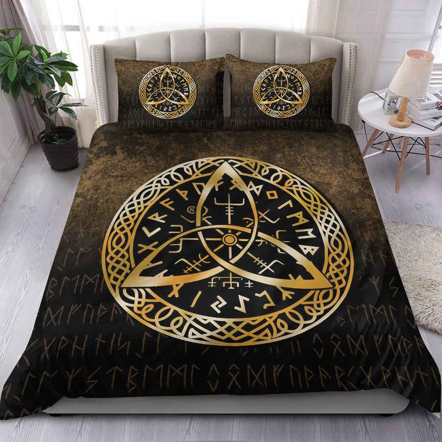 Ligerking Bedding Set - Vegvisir Nordic Viking Rune - Gold Version Bedding Set A7
