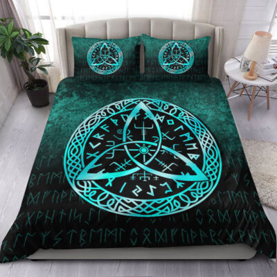Ligerking Bedding Set - Vegvisir Nordic Viking Rune - Cyan Version Bedding Set A7