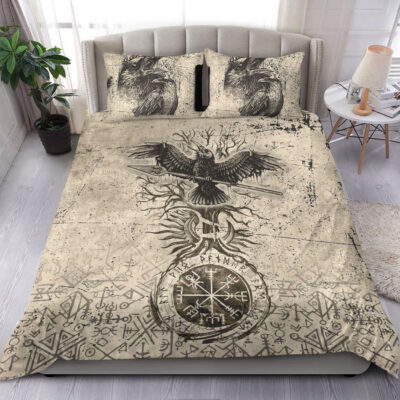 Ligerking Bedding Set - Viking Raven Carry Spear of Odin Vintage Bedding Set A35