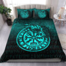 Ligerking Bedding Set - Viking Vegvisir Rune with Crow - Cyan Version Bedding Set A7