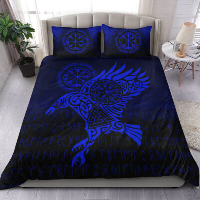 Ligerking Bedding Set - Raven Vegvisir Tattoo - Blue Version Bedding Set A7