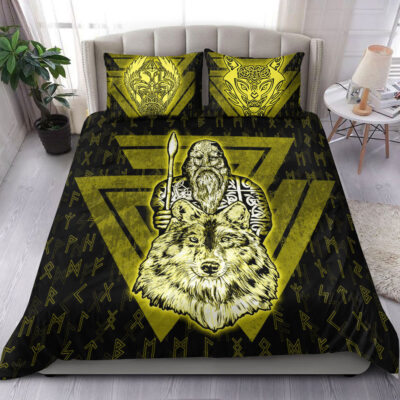 Ligerking Bedding Set -Viking Odin Wolf Gold Bedding Set A95