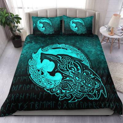 Ligerking Bedding Set - Fenrir Viking 3D Tattoo - Cyan Version Bedding Set A7
