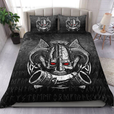 Ligerking Bedding Set - Nordic Mythology Skull Mead Horn Warrior Runes Viking Bedding Set A7