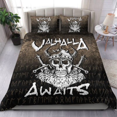 Ligerking Bedding Set - Valhalla Awaits Viking Skull Warrior Axe Bedding Set A7