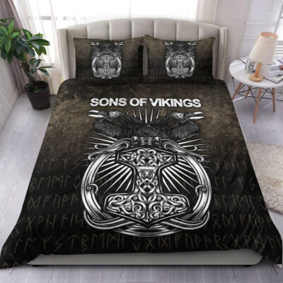 Ligerking Bedding Set - Vikings Ravens Mjolnir Bedding Set A7