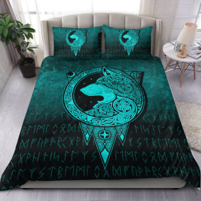 Ligerking Bedding Set - Viking Norse Wolf - Cyan Version Bedding Set A7