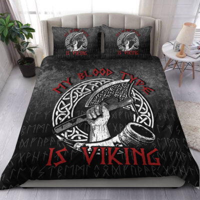 Ligerking Bedding Set - Norse Mythology Horn Axe Warrior My Blood Type Is Viking Bedding Set A7