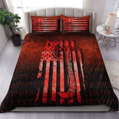 Ligerking Bedding Set - USA Flag Viking Cool American Norsemen - Red Version Bedding Set A7