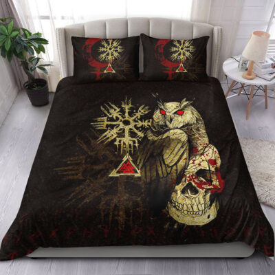 Ligerking Bedding Set - Viking Owl Skull Blood Gold Style Bedding Set A94